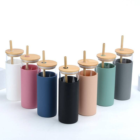 Drinking glass tumbler with bamboo lids for 10